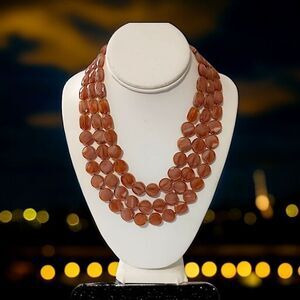 Multi Strand Glass Beaded Necklace Rootbeer Amber Color HEAVY J Jill Adjustable.